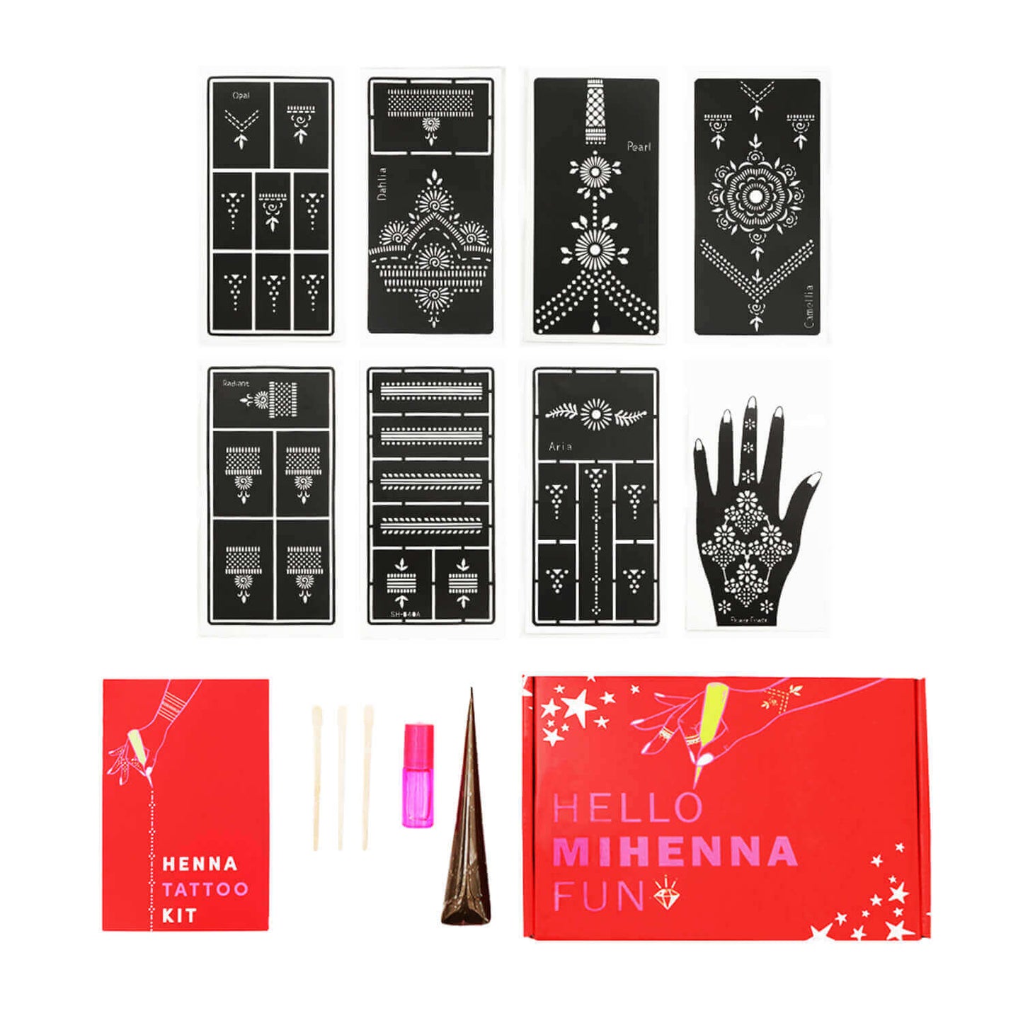 Ring Henna Tattoo Kit - variety of jewelry-inspired henna stencils plus organic henna paste and coconut oil