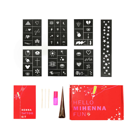 Kids Henna Tattoo Kit - Perfectly sized stencils with organic henna and coconut oil