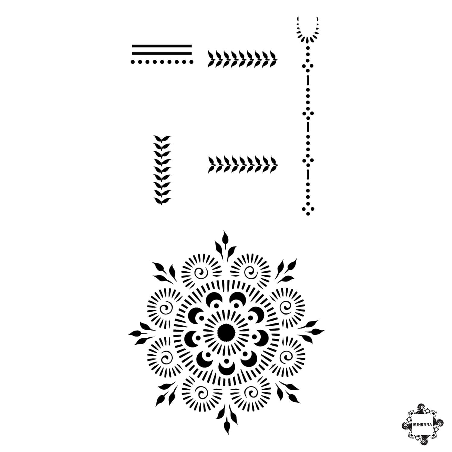 Passion Fruit - mandala and rings henna design sticker stencil