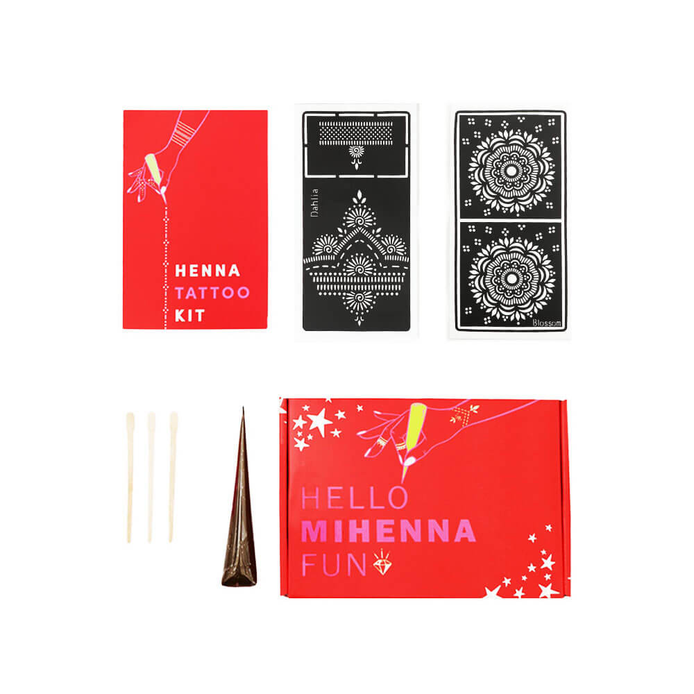 Try Mihenna with our Sampler Henna Tattoo Kit and get two henna stencils and organic henna paste