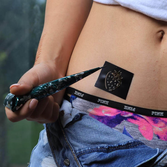 Truth - Scrumptious strawberry henna tattoo sticker stencil on hip