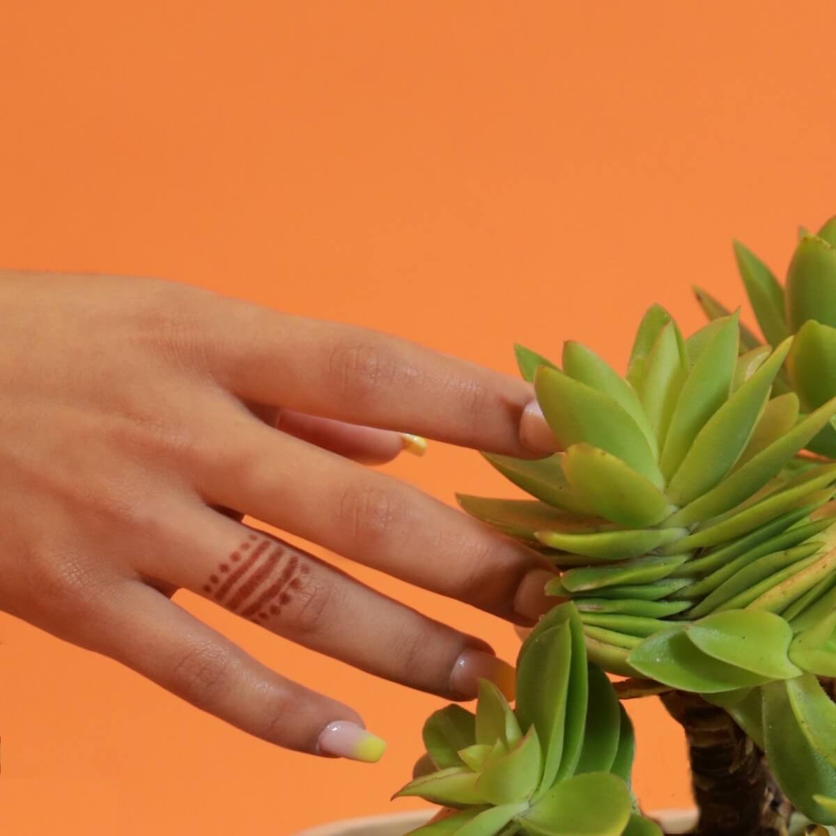 Henna ring jewelry on hand with plant