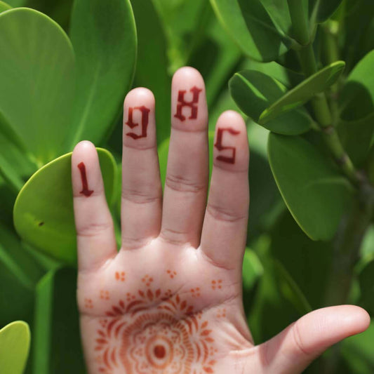 Gothic Numbers Henna Tattoo on fingertips